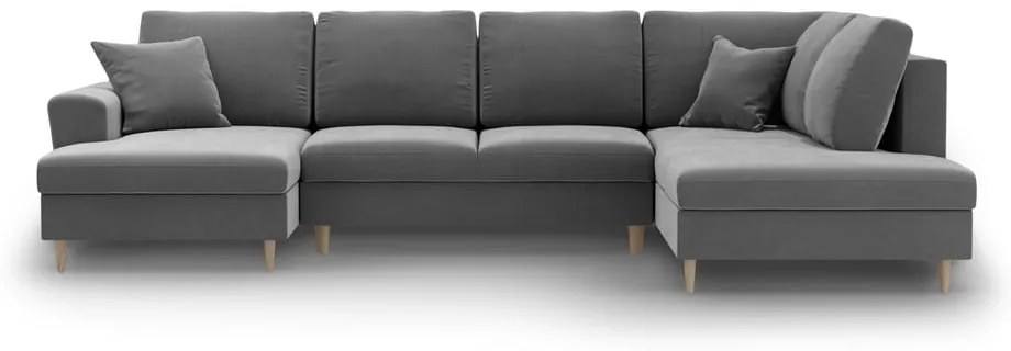 Светлосив кадифен разтегателен ъглов диван с място за съхранение (десен ъгъл/U форма) Kyoto – Cosmopolitan Design