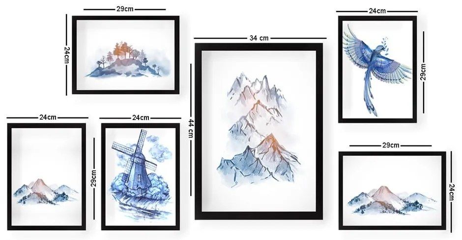 Картини в комплект от 6 бр. Watercolor - Wallity