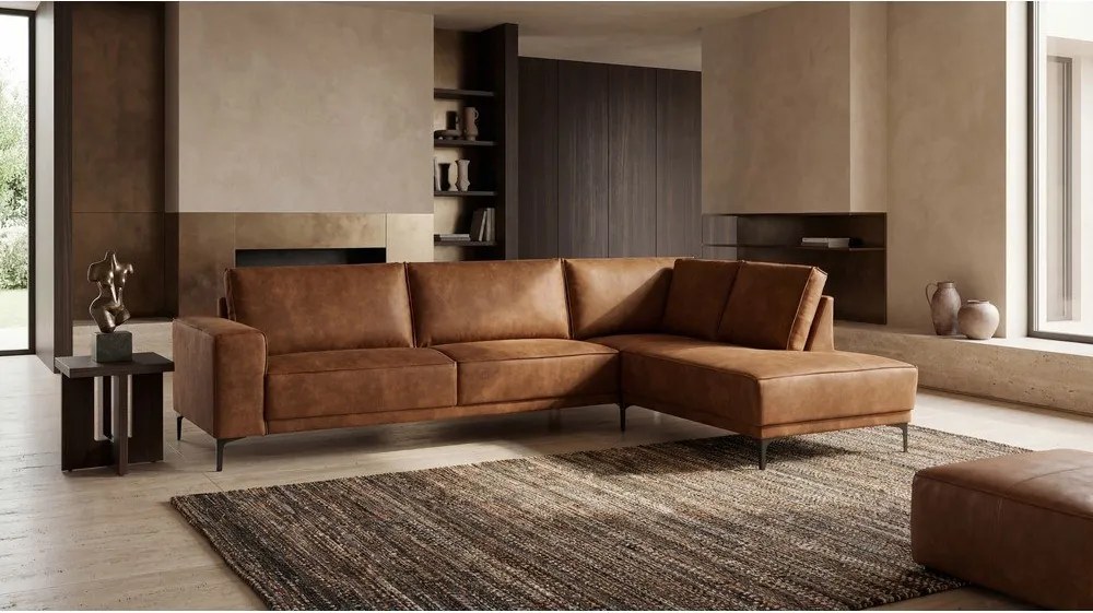 Светлокафяв ъглов диван от изкуствена кожа (десен ъгъл) Copenhagen - Scandic