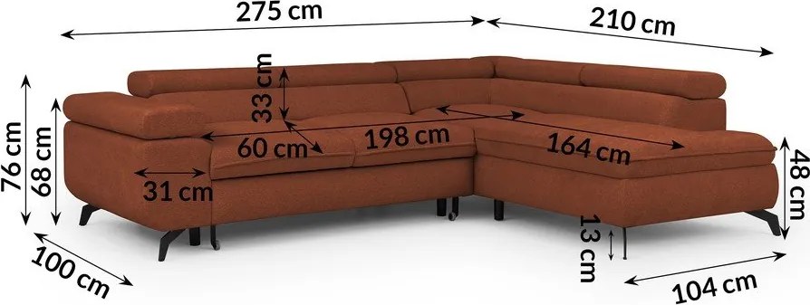 Теракотен шенилов ъглов диван (десен ъгъл L форма) Marbeya – Ropez