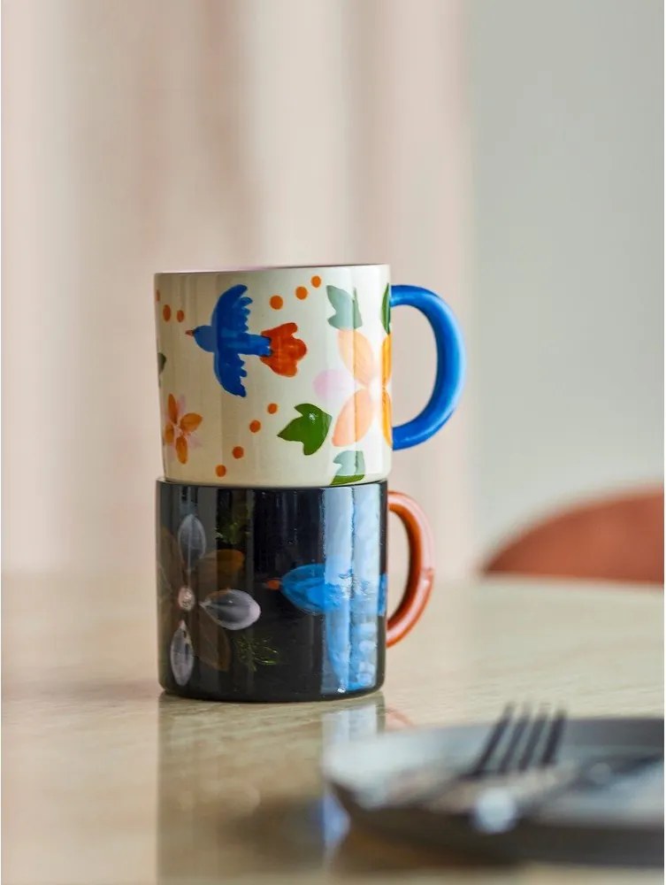 Черни/бежови керамични чаши в комплект 2 бр. 300 ml Maricala – Bloomingville