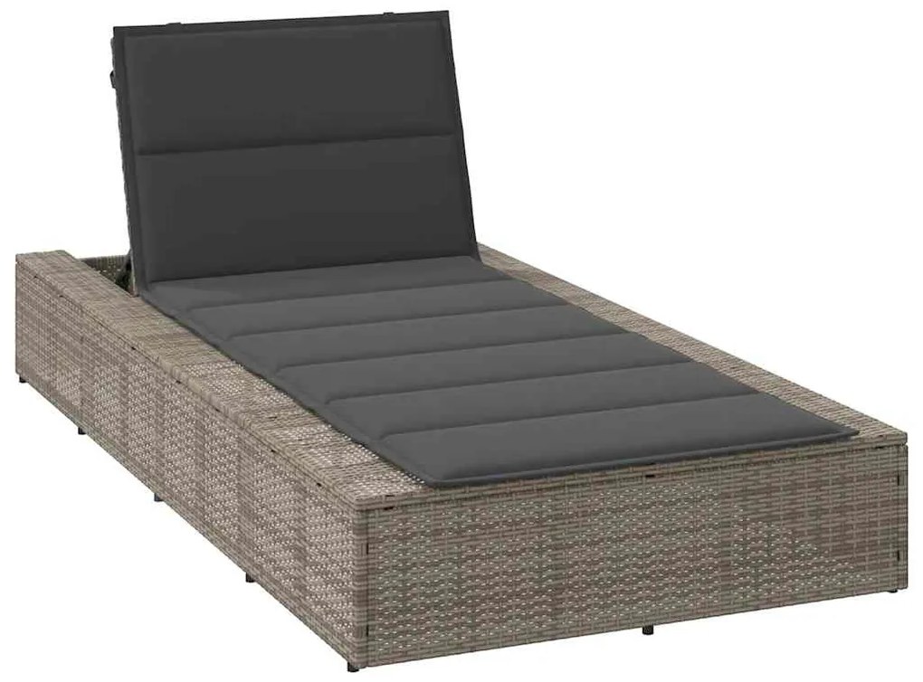4104204 vidaXL Шезлонг с плаваща възглавница Grey Poly Rattan