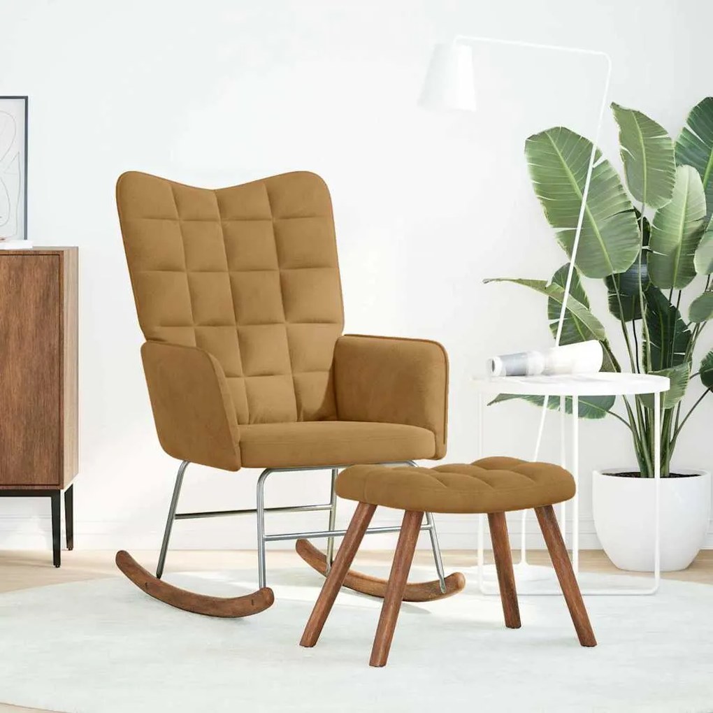 4016851 vidaXL Люлеещ се стол с табуретка Кафяво кадифе