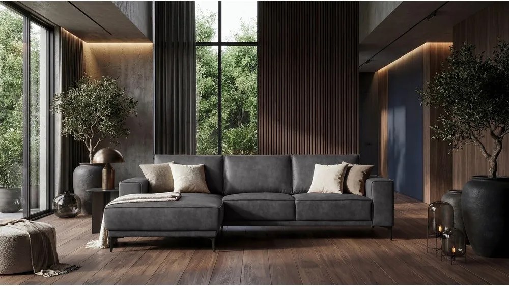 Ъглов диван в черно и сиво от изкуствена кожа (ляв ъгъл) Copenhagen - Scandic