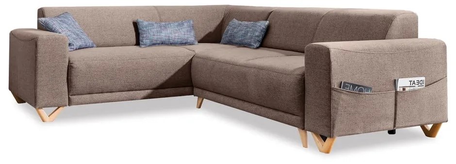 Кафяв разтегателен/с място за съхранение ъглов диван (ляв ъгъл/L форма) Classy Sophie – Miuform
