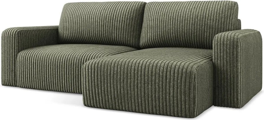 Зелен сгъваем/с място за съхранение ъглов диван от рипсено кадифе (десен ъгъл) Kona – Makamii