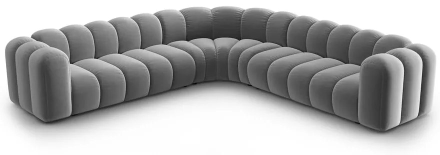 Светлосив кадифен модулен ъглов диван Lupine – Micadoni