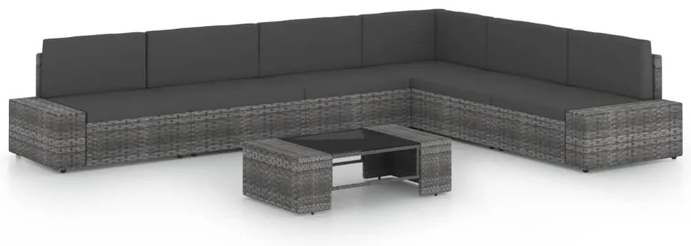 3067178 vidaXL Градински лаундж комплект с възглавници 7 части полиратан сив
