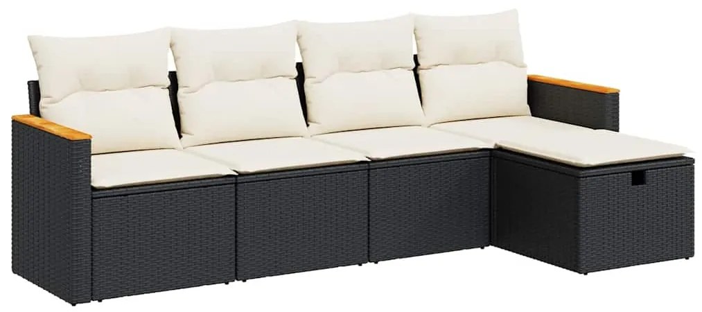 3325899 vidaXL Градински комплект с възглавници, 5 части, черен полиратан
