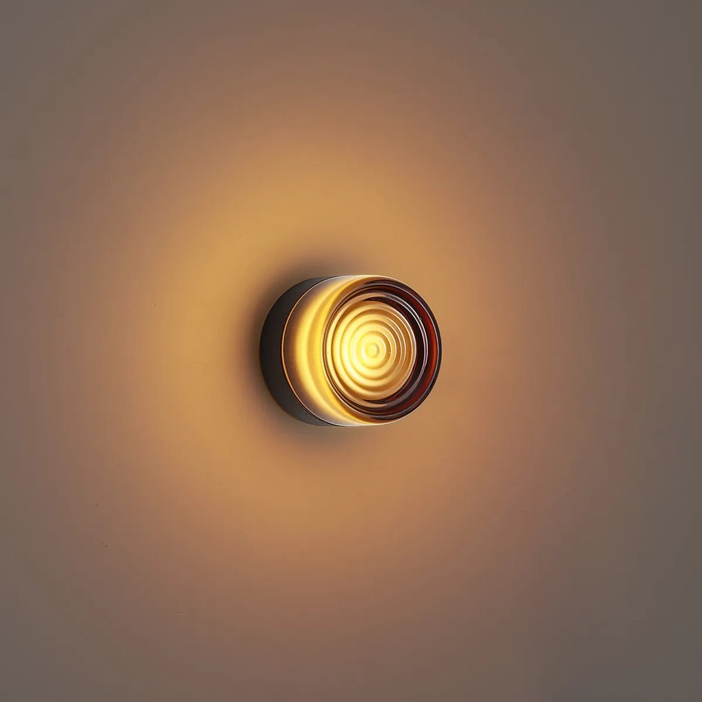 Дизайнерска стенна лампа тъмен бронз с кехлибарено стъкло IP44 - Michele