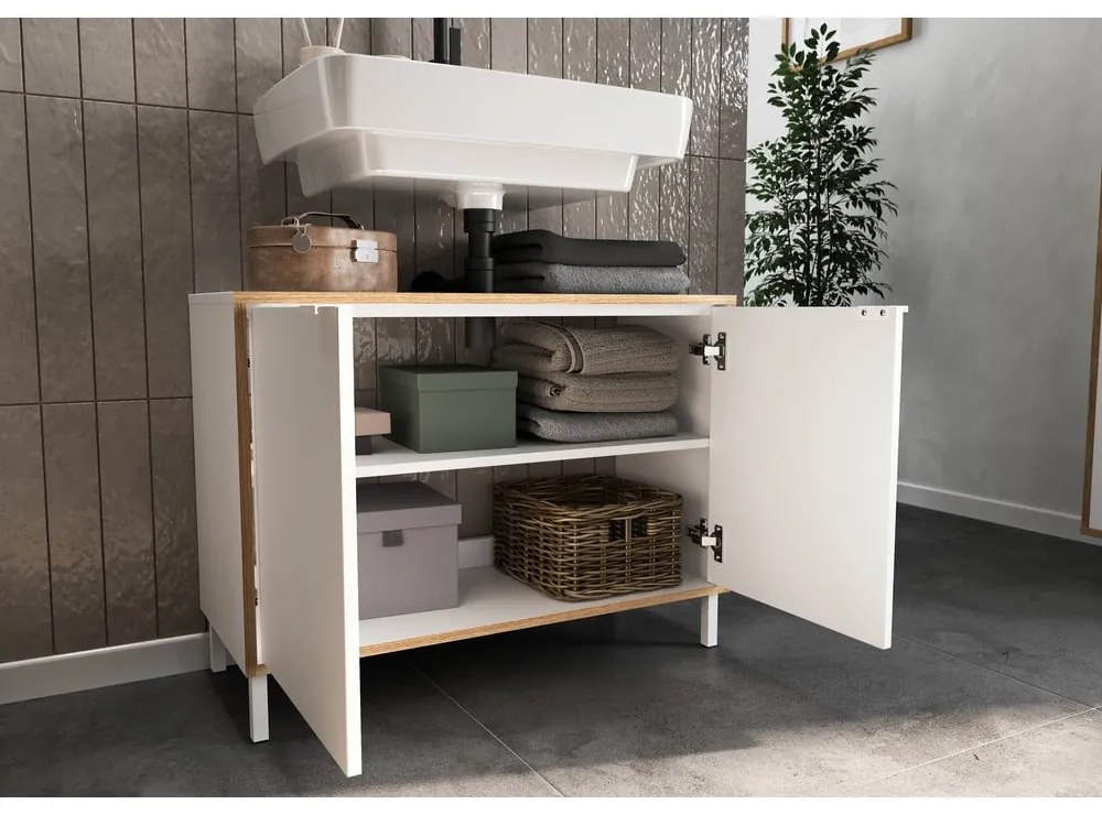 Бял висок шкаф за мивка 80x60 cm Topeka – Germania