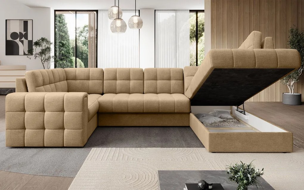 Ъглов диван Bale U-Тъмнобежов-Десен