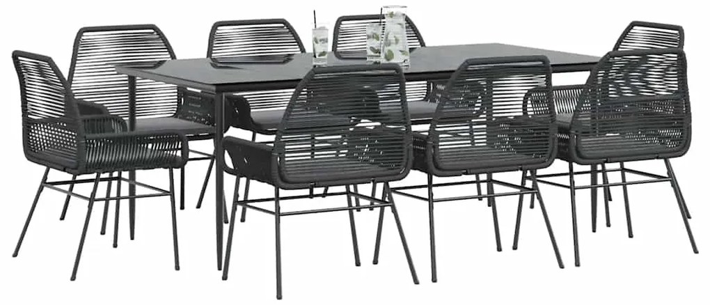 3334470 vidaXL Градински комплект 9 части с възглавници черен полиратан стъкло