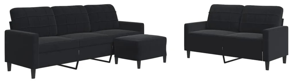3278406 vidaXL Комплект дивани от 3 части с възглавници, черен, кадифе