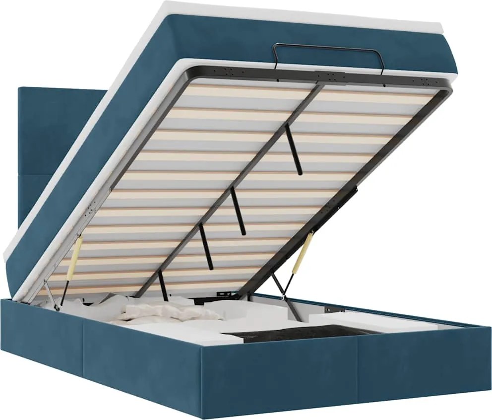3314244 vidaXL Османска легло с матраци и LED, тъмносиньо, 120x200 см, кадифе