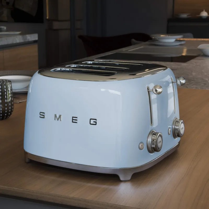 Тостер за хляб SMEG 50's Style TSF03PBEU, 2000W, 4 филии, 6 нива, Тавичка за трохи, Вграден кабел, Неръждаема стомана, Син
