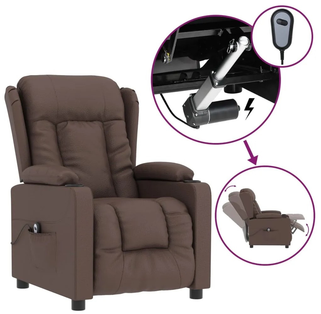 3098802 vidaXL Електрически наклоняем стол, кафяв, изкуствена кожа