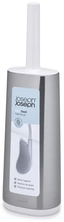 Четка за тоалетна Joseph Joseph Flex 70517, Гъвкава D-образна глава, Неръждаема стомана, Бял/Инокс