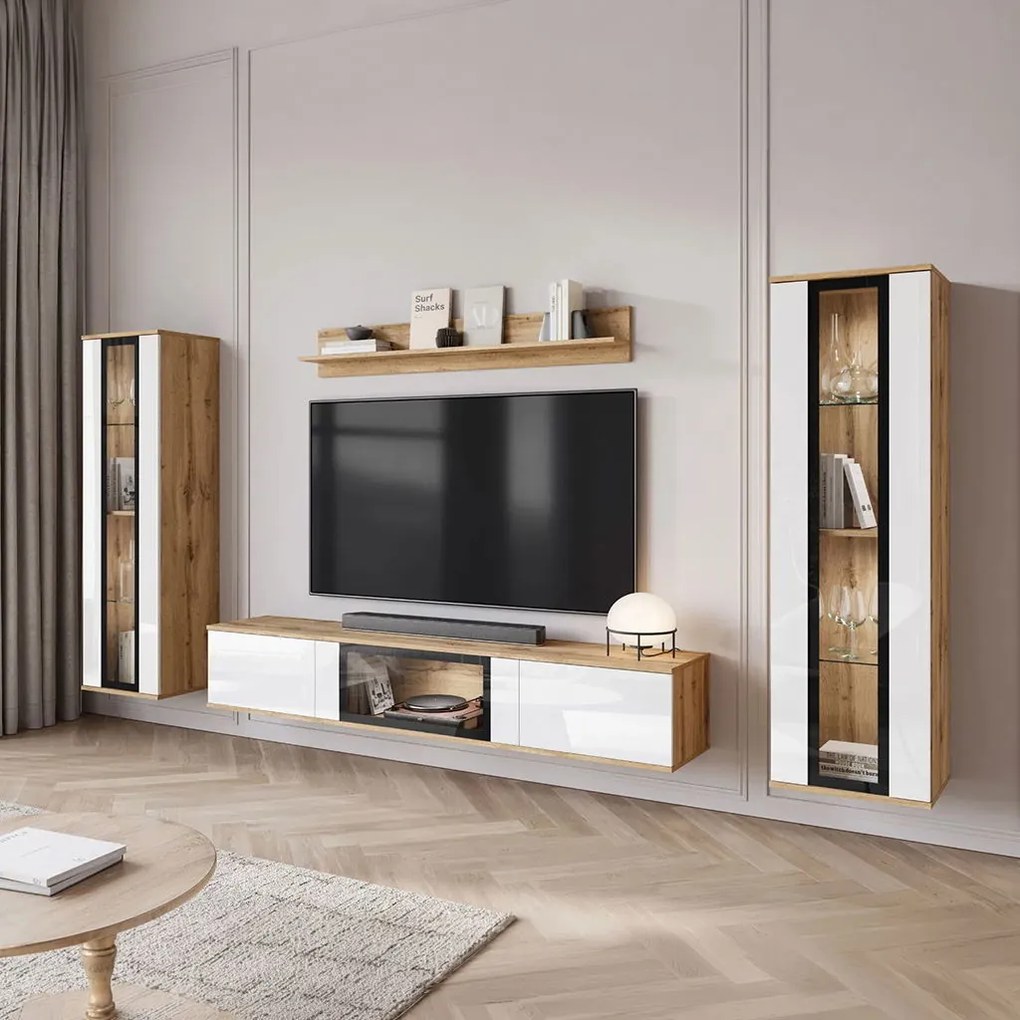 Комплект за Всекидневна Каро-Натурален-Бял Лъскав