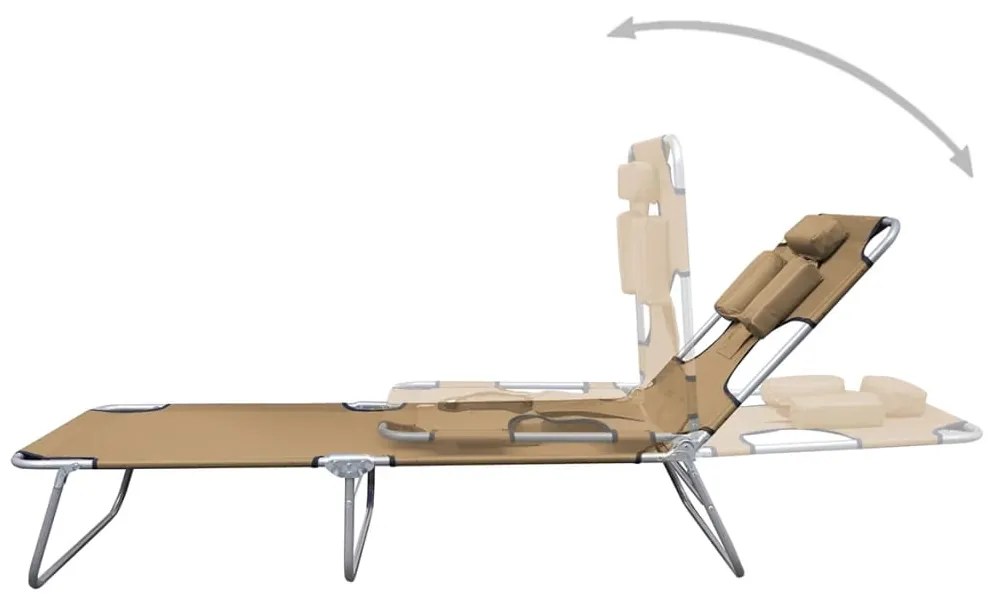 44296 vidaXL Сгъваем шезлонг, възглавничка, регулируема облегалка, таупе