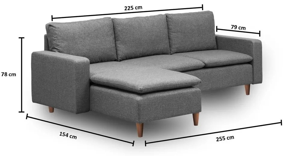 Сив ъглов диван (ляв ъгъл) Lungo – Balcab Home