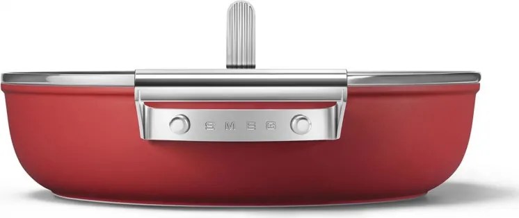 Плитка тенджера с капак Smeg CKFD2811RDM, 28 см, 3.7 л, Незалепващо покритие с 3 слоя, Фурна до 250C, Без PFAS, Индукция, Червен