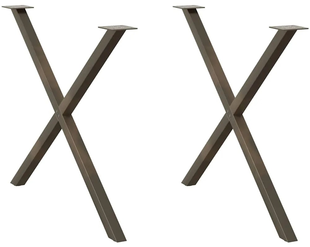 4012927 vidaXL Крака за трапезна маса, X-образни, 2 бр., естествена стомана, 90 x (72-73) см, стомана