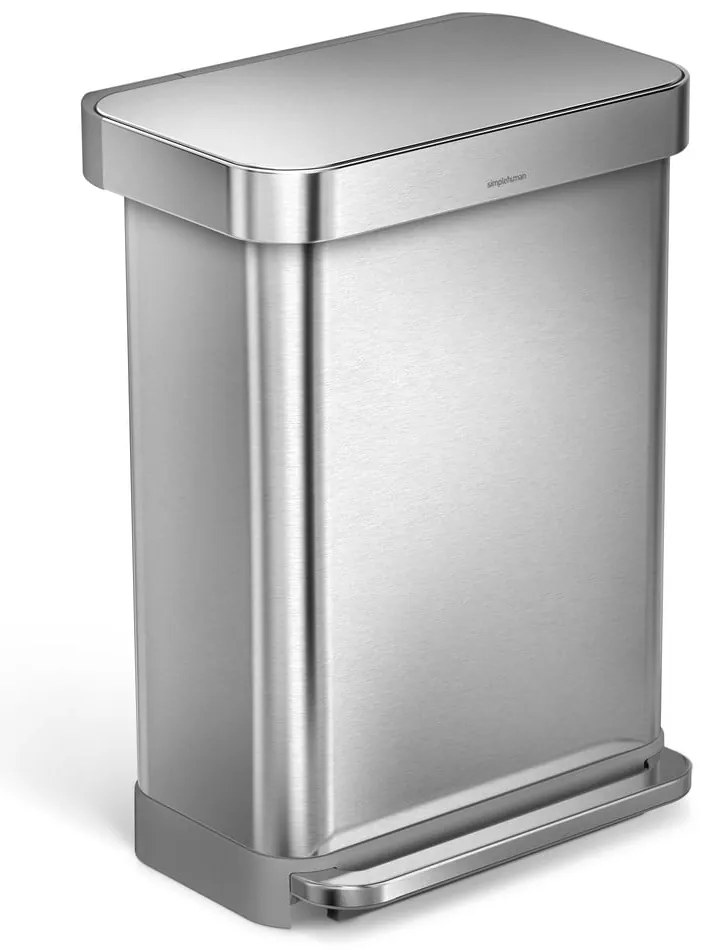 Stříbrný pedálový odpadkový koš simplehuman, 55 l