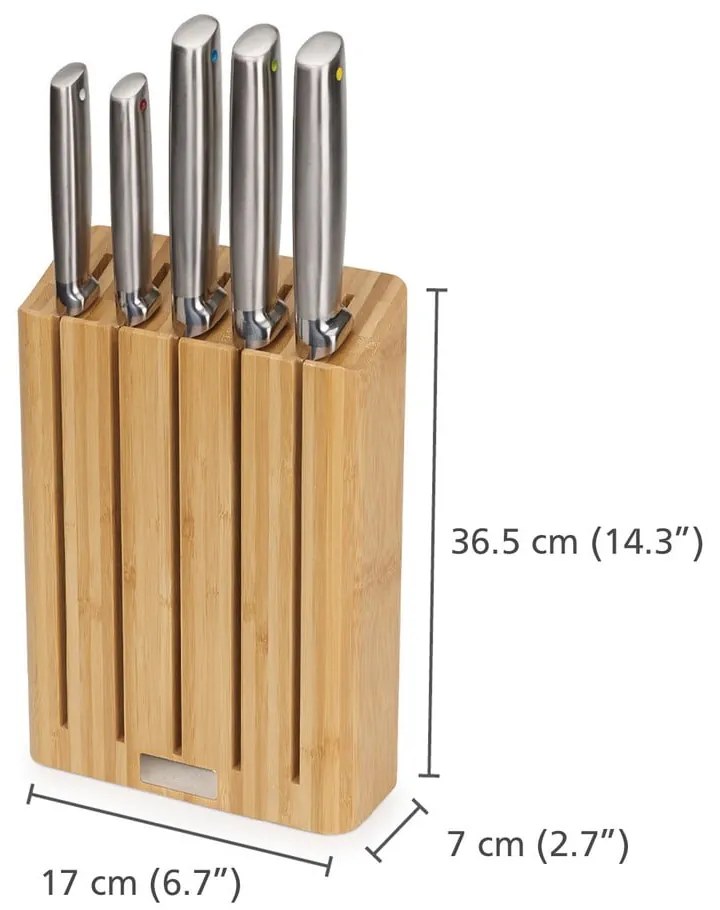 Комплект ножове с поставка 5 бр. от неръждаема стомана Elevate Bamboo – Joseph Joseph