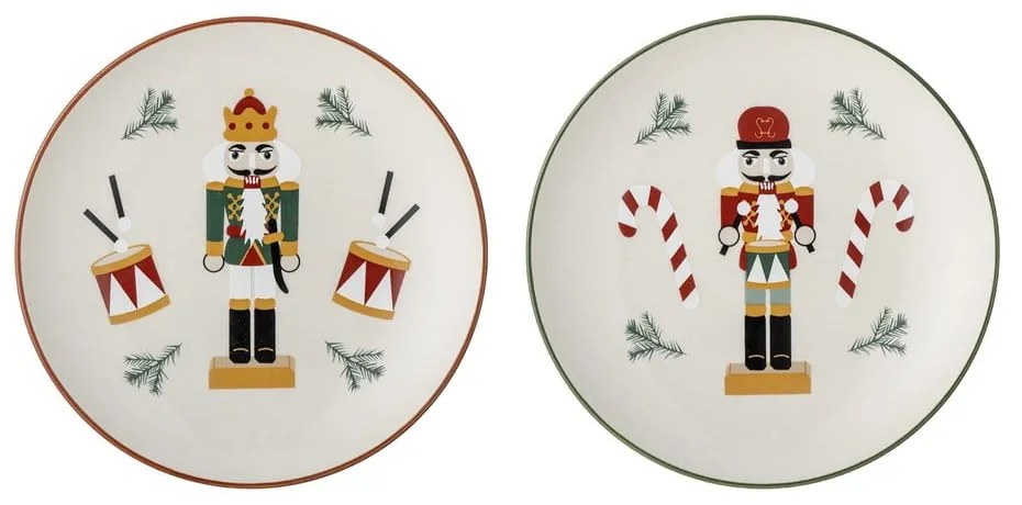 Кремави десертни глинени чинии в комплект от 2 бр. с коледни мотиви ø 16 cm Jolly – Bloomingville