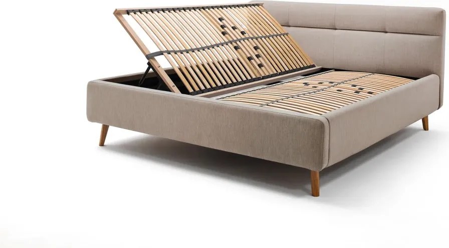 Бежово двойно легло 160x200 cm тапицирано с място за съхранение с включена подматрачна рамка Lotte – Meise Möbel