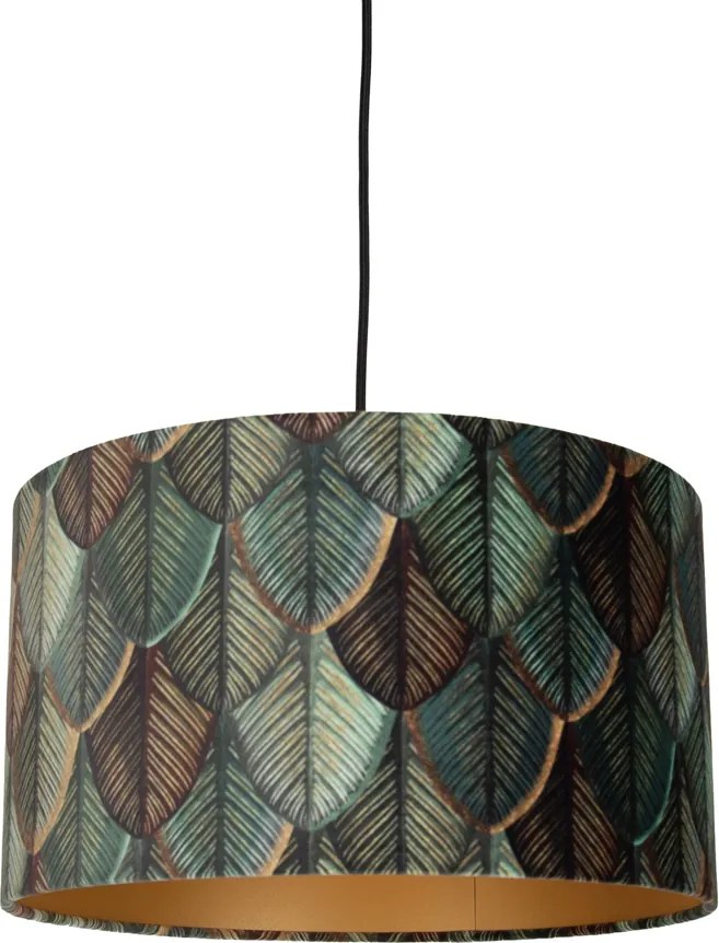 Pendant Lamp Black with Plug and Leaf Shade with Gold Interior 35cm - Cavalux
