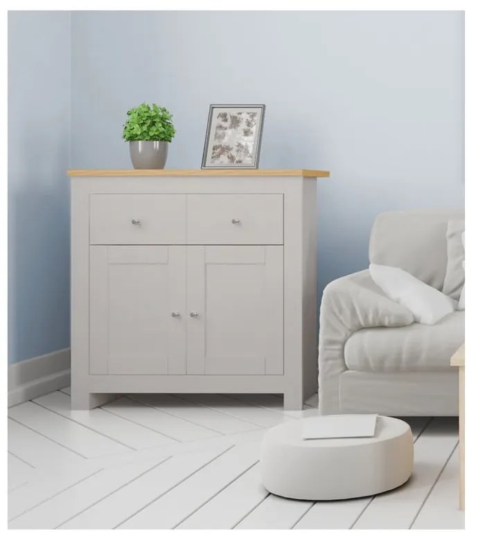 Нисък скрин с чекмеджета от дъб в сив/естествен цвят 79x81 cm Emerald - Støraa