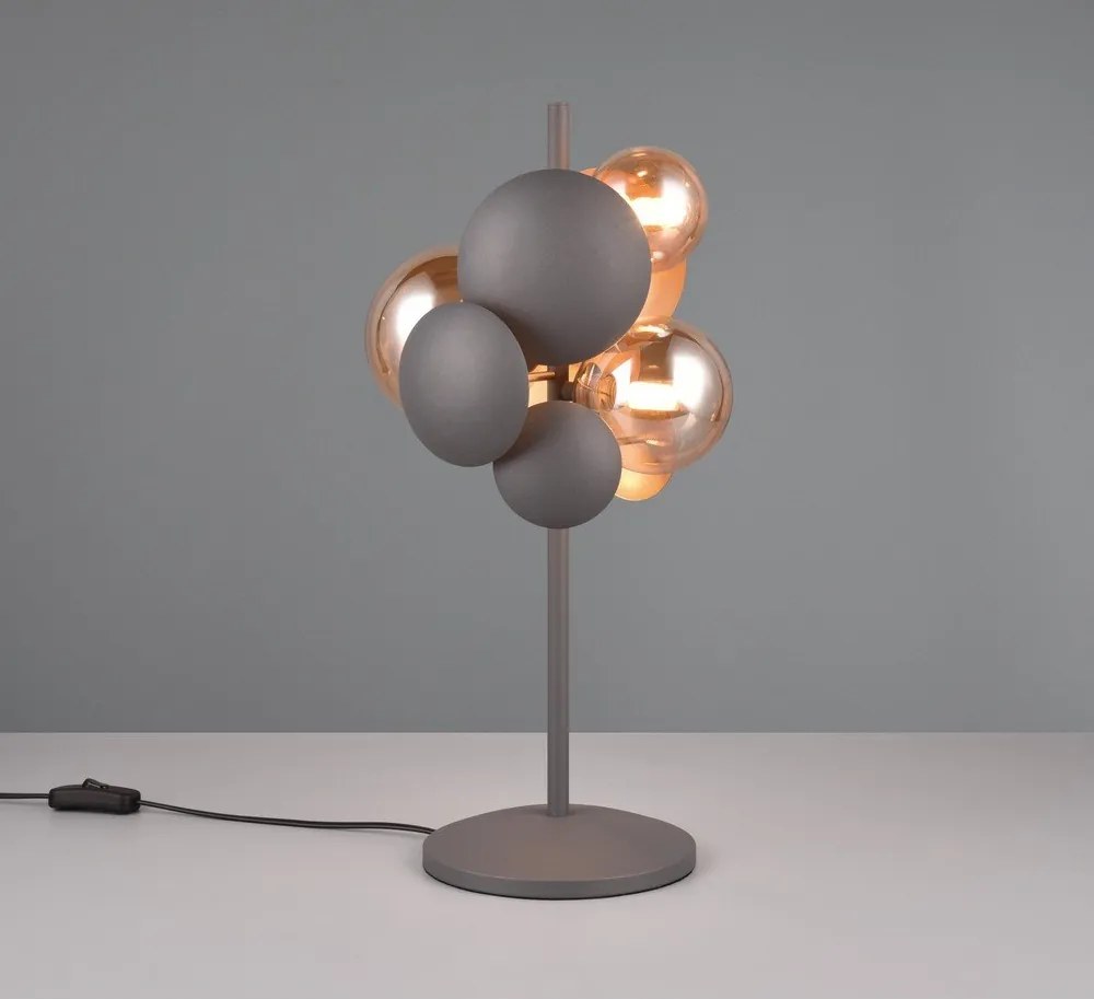 Настолна лампа със стъклен абажур в сиво-златисто (височина 50 cm) Bubble - Trio Select