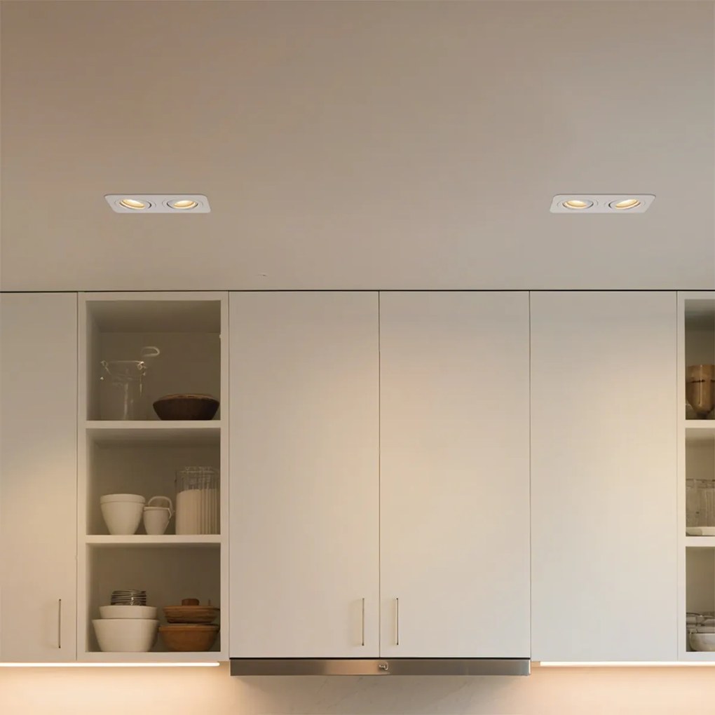 Заоблен вграден прожектор бял GU10 50mm въртящ се и накланящ се IP44 2-светлини - Alberto