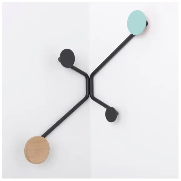 Черна ъглова закачалка за стена с детайли в ментово зелено Hook - Gazzda