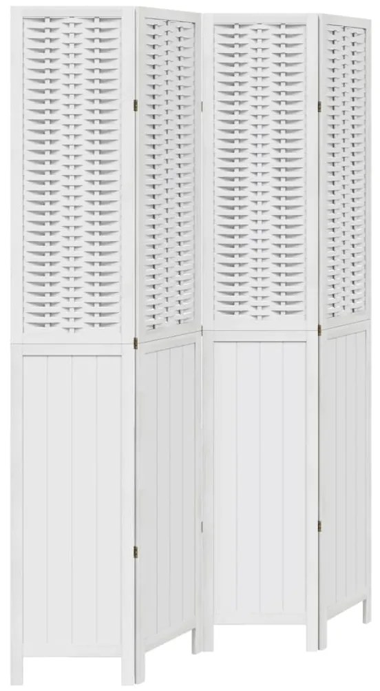 358724 vidaXL Разделител за стая, 4 панела, бял, дърво пауловния масив