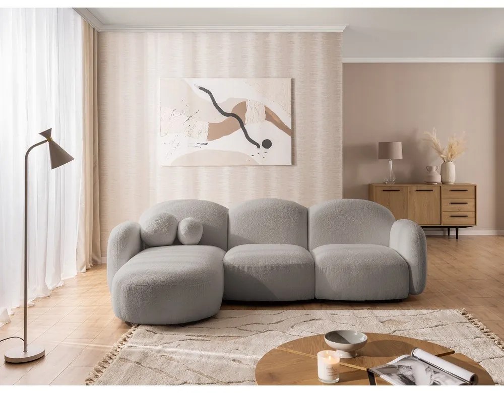 Сив ъглов диван от прежда с примки от букле (ляв ъгъл) Orbit – Ropez