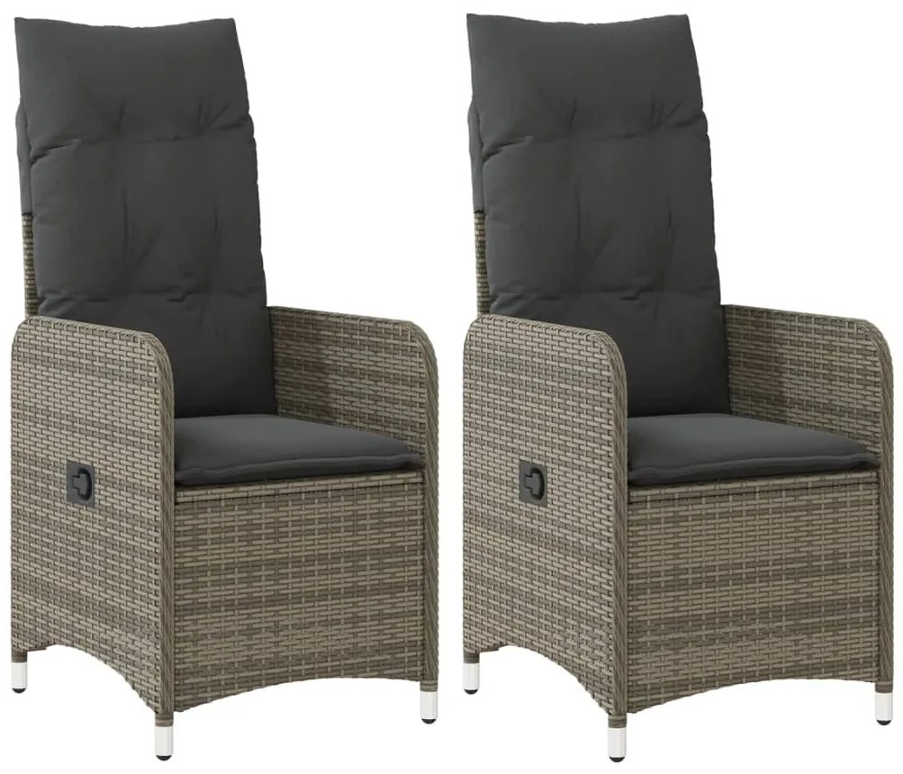 365687 vidaXL Накланящи градински столове с възглавници 2 бр, полиратан, сиви