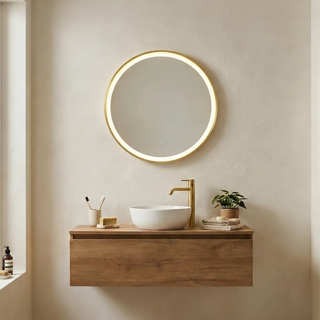 Огледало за баня златно 50 см с LED 3-степенно димируемо с докосване кръгло - Miral