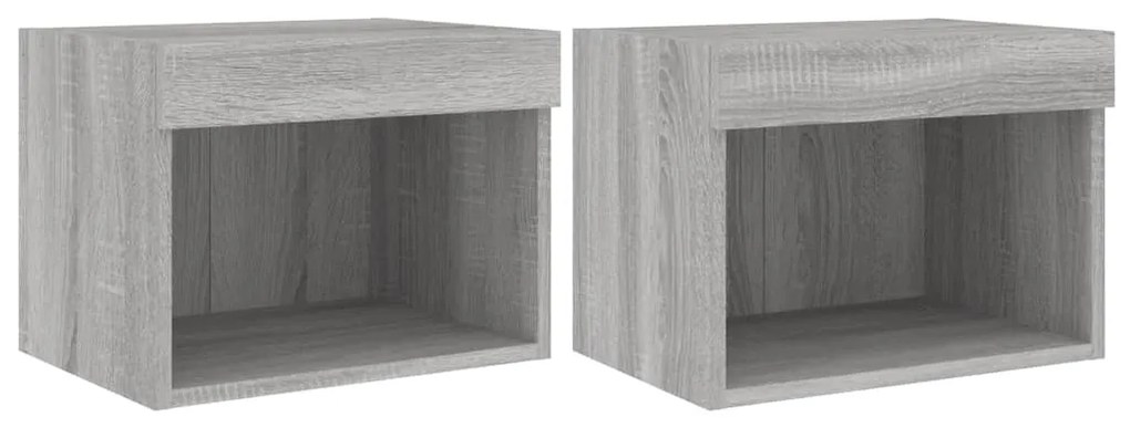 837124 vidaXL Нощни шкафчета с LED осветление, стенни, 2 бр, сив сонома