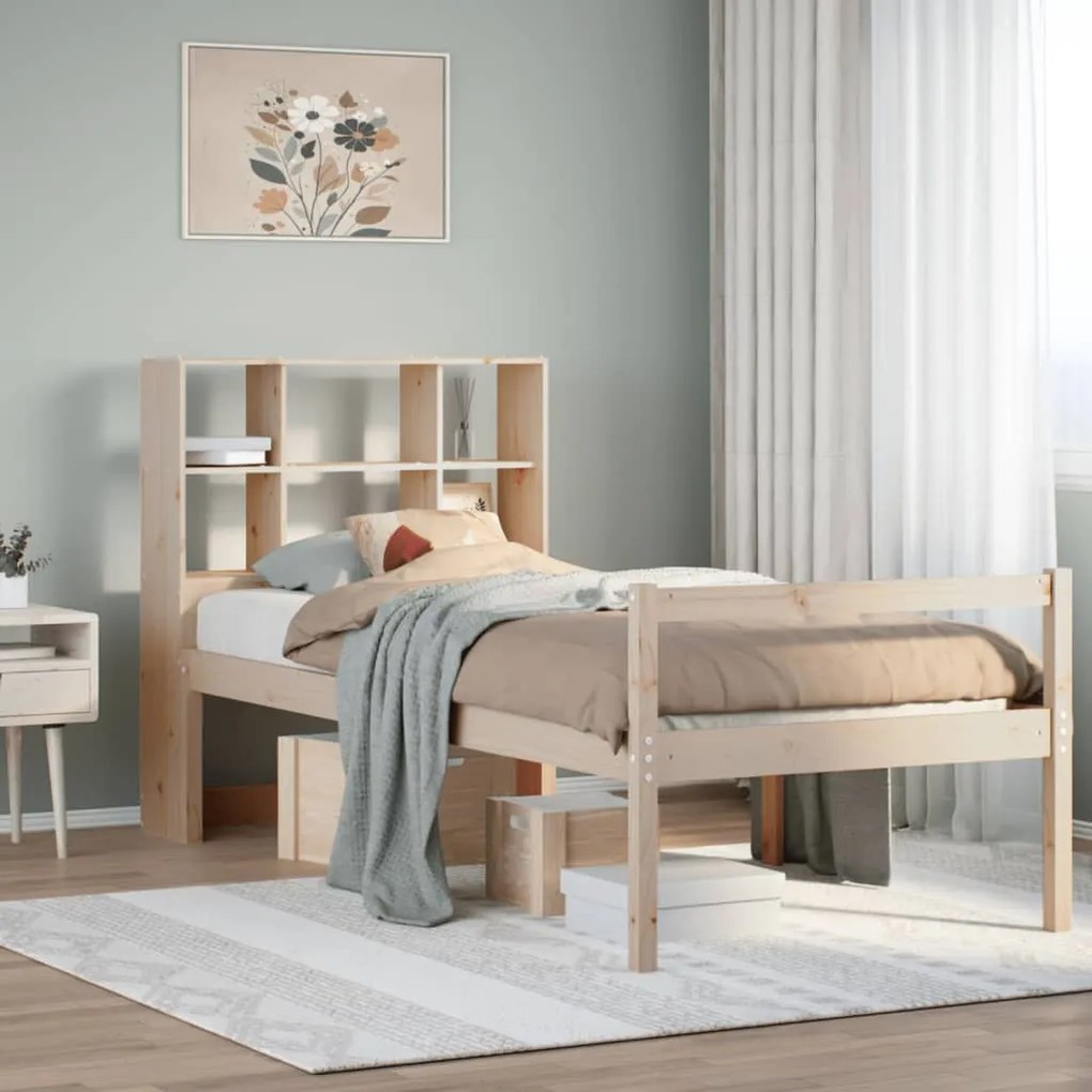 3322010 vidaXL Легло с рафтове за книги, без матрак, 90x200 см, бор масив