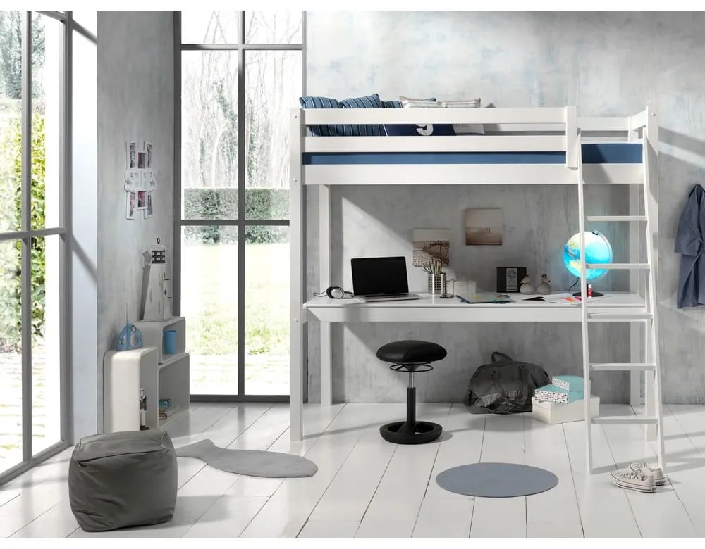 Бяло повдигнато детско легло от масивен бор 140x200 cm PINO – Vipack