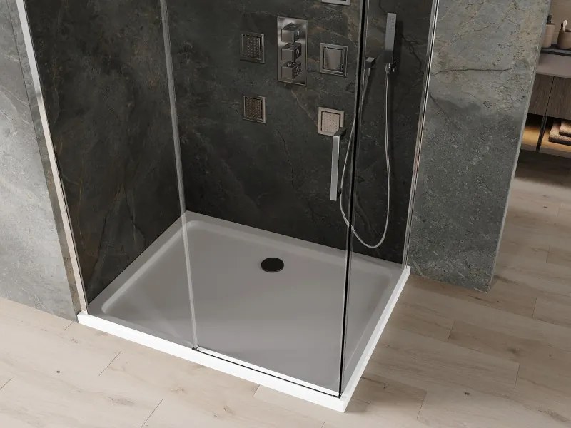 Mexen Omega раздвижна душ кабина 100 x 90 см, графит, хром + тава Flat, бяла