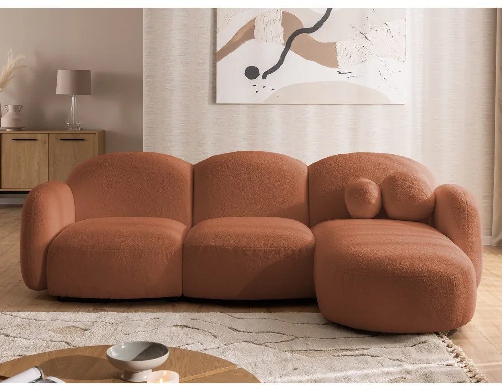 Теракотен ъглов диван от прежда с примки от букле (десен ъгъл) Orbit – Ropez