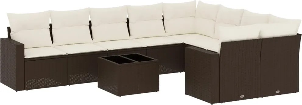 3251790 vidaXL Градински комплект диван с възглавници 10 части кафяв полиратан
