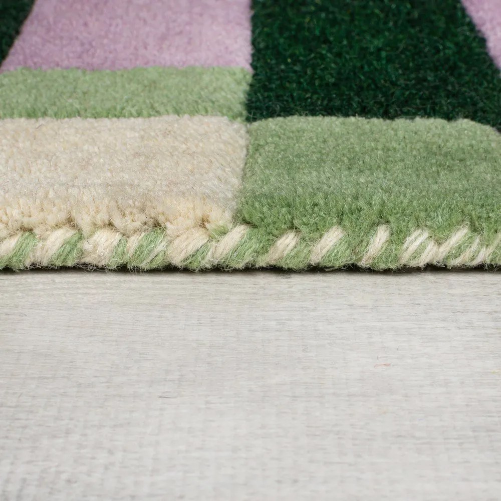 Зелено-лилав ръчно изработен вълнен килим 120x170 cm Kai Wool Border – Flair Rugs