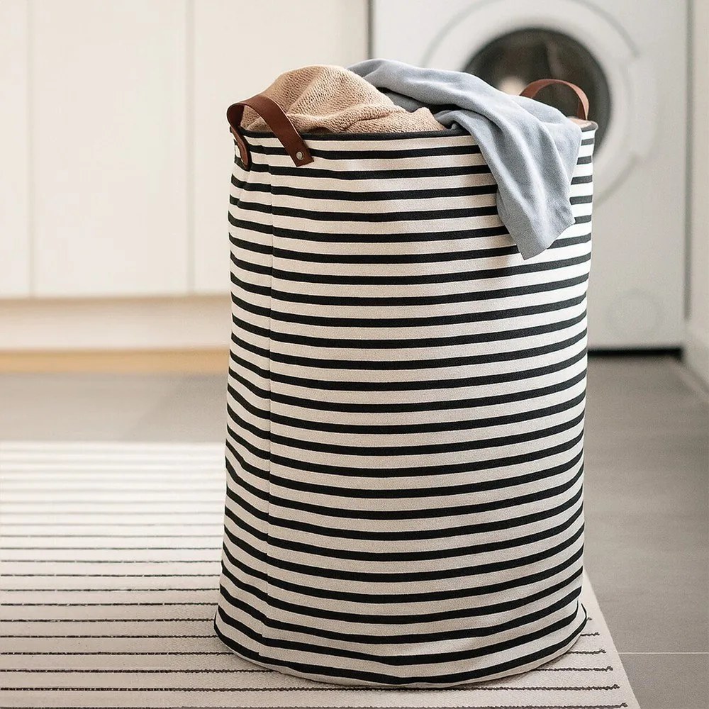 Черно-бял текстилен кош за пране 54 l Stripe – Premier Housewares