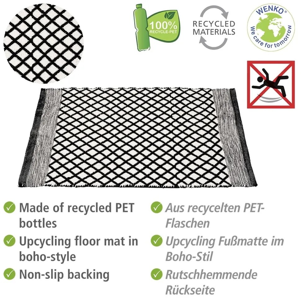 Черно-бял килим за баня от рециклирана пластмаса 50x80 cm Tara – Wenko