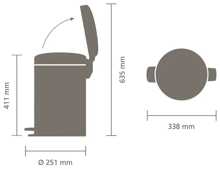 Кош за боклук с педал Brabantia NewIcon 649741, 12 л, Плавно затваряне, Противоплъзгаща основа, Минерално покритие, Тъмносив
